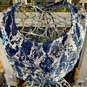 Rae Mode Sports Bra , Blue and White Snake Print Crop Top